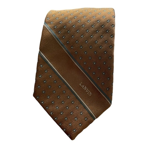 Lanvin‎ Vintage Mens Brown Silk Tie Designer - Picture 3 of 7